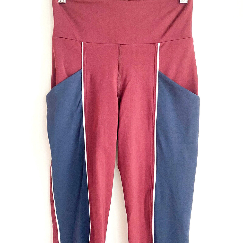 Michi Burgundy Navy Blue Colour block Media Pocket Leggings XS - Picture 2 of 5